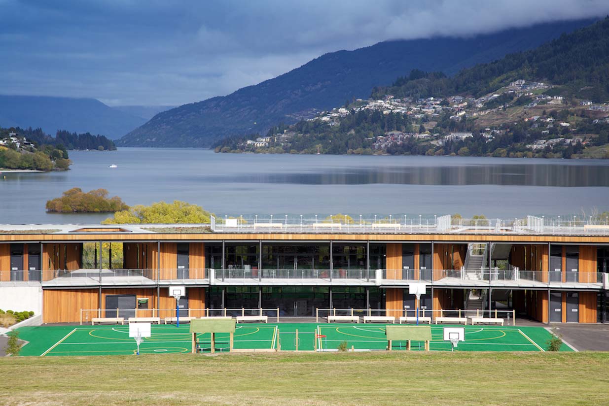 Distant view of the new green roof - Remarkables School